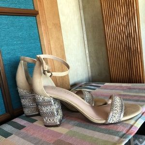 Size 9 beige and silver block heels
